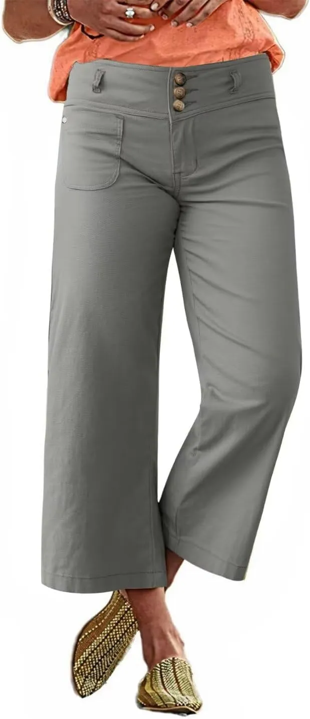 Flamingals Wide Leg Cropped Pants for Women Trendy Mid Rise Button Fly Barrel Jeans Stretchy Casual Ankle Pants