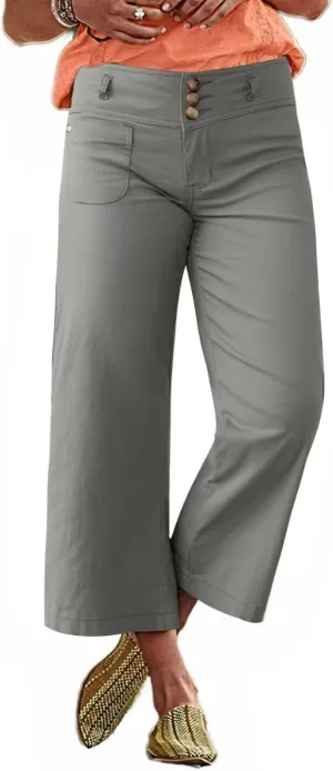 Flamingals Wide Leg Cropped Pants for Women Trendy Mid Rise Button Fly Barrel Jeans Stretchy Casual Ankle Pants