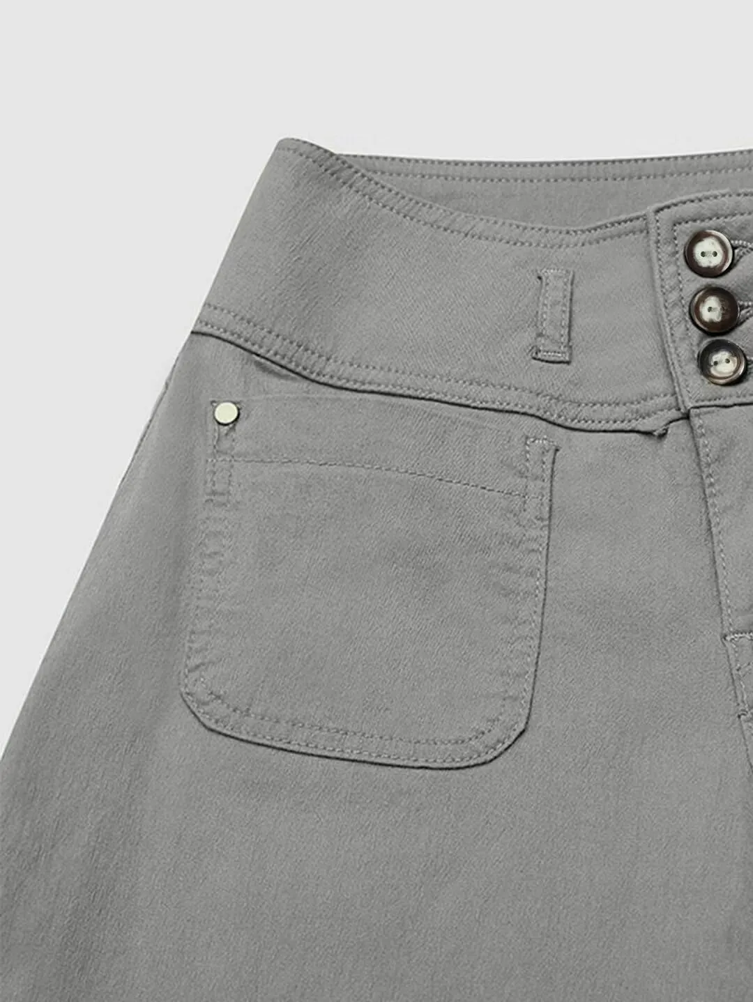 Flamingals Wide Leg Cropped Pants for Women Trendy Mid Rise Button Fly Barrel Jeans Stretchy Casual Ankle Pants