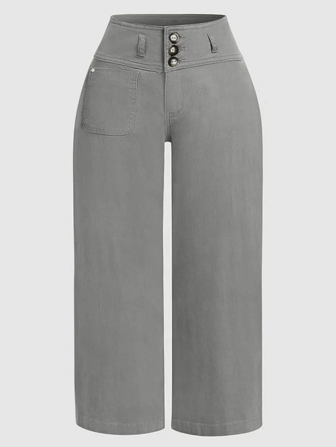 Flamingals Wide Leg Cropped Pants for Women Trendy Mid Rise Button Fly Barrel Jeans Stretchy Casual Ankle Pants