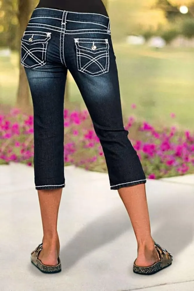 Flamingals Women's Denim Capri Jeans for Women Mid Rise Skinny Capri Pants
