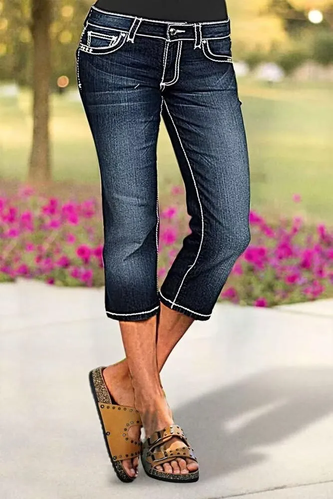 Flamingals Women's Denim Capri Jeans for Women Mid Rise Skinny Capri Pants