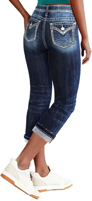 Flamingals Women's Denim Capri Jeans for Women Mid Rise Skinny Capri Pants