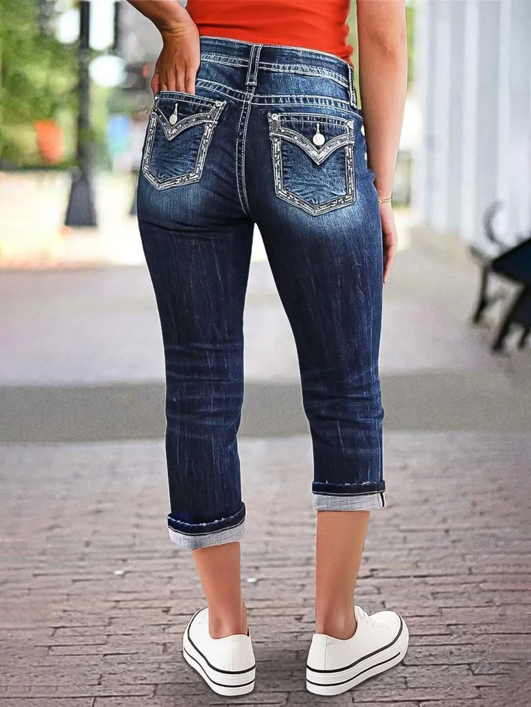 Flamingals Women's Denim Capri Jeans for Women Mid Rise Skinny Capri Pants
