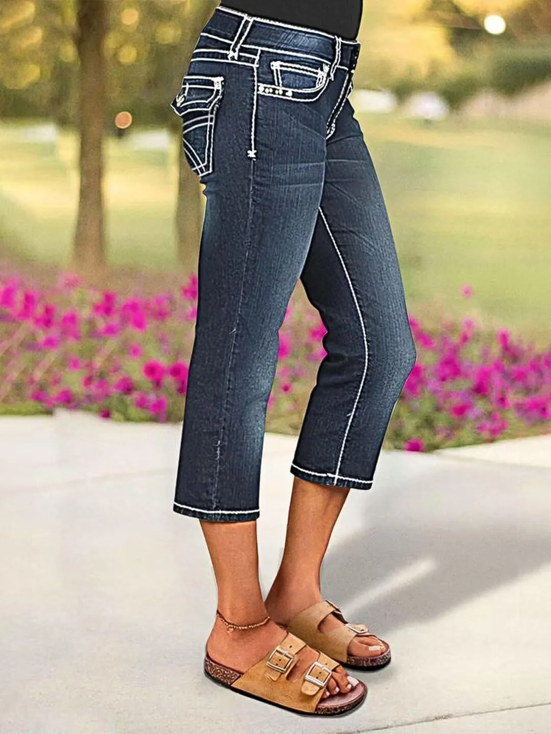 Flamingals Women's Denim Capri Jeans for Women Mid Rise Skinny Capri Pants