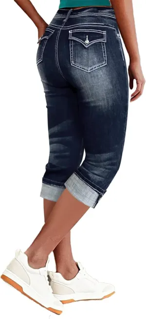 Flamingals Women's Denim Capri Jeans for Women Mid Rise Skinny Capri Pants