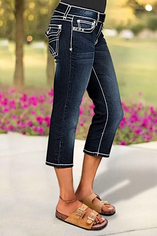 Flamingals Women's Denim Capri Jeans for Women Mid Rise Skinny Capri Pants