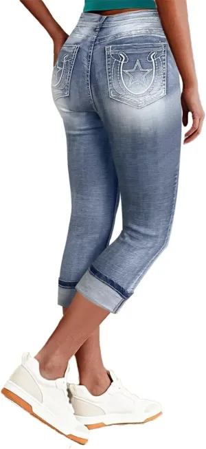 Flamingals Women's Denim Capri Jeans for Women Mid Rise Skinny Capri Pants