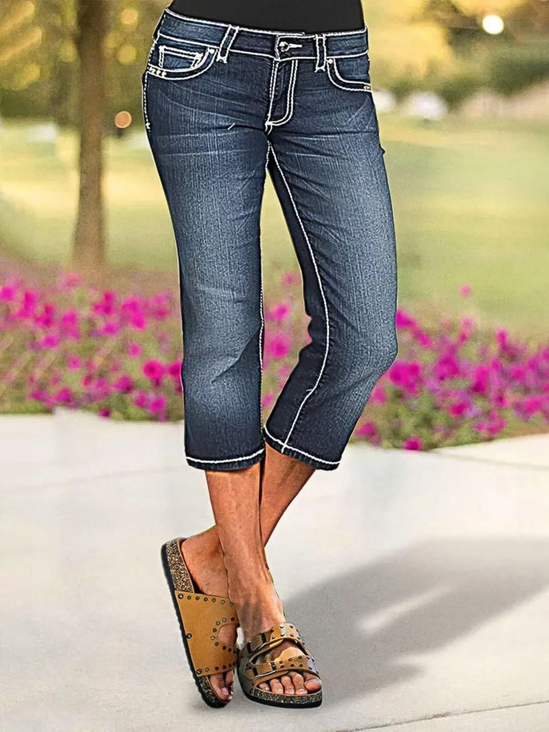 Flamingals Women's Denim Capri Jeans for Women Mid Rise Skinny Capri Pants