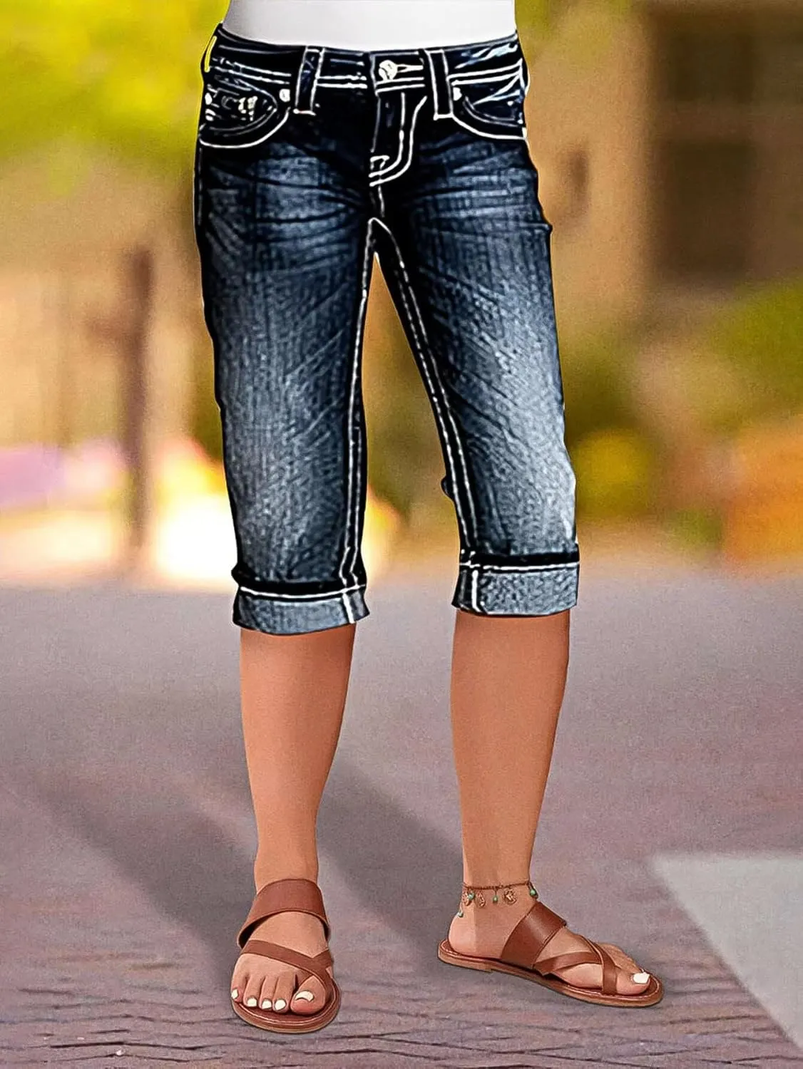 Flamingals Women's Denim Capri Jeans for Women Mid Rise Skinny Capri Pants