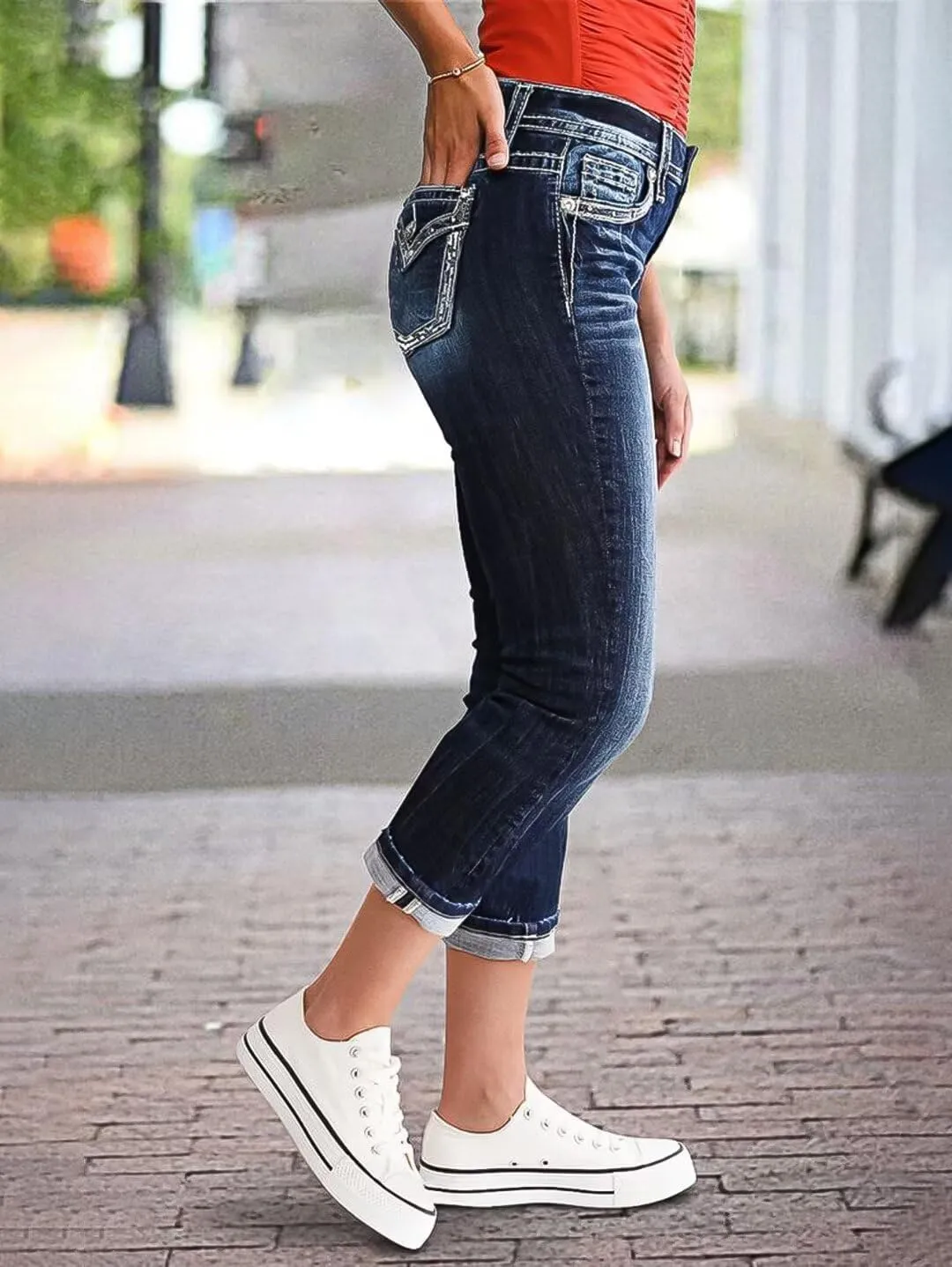 Flamingals Women's Denim Capri Jeans for Women Mid Rise Skinny Capri Pants