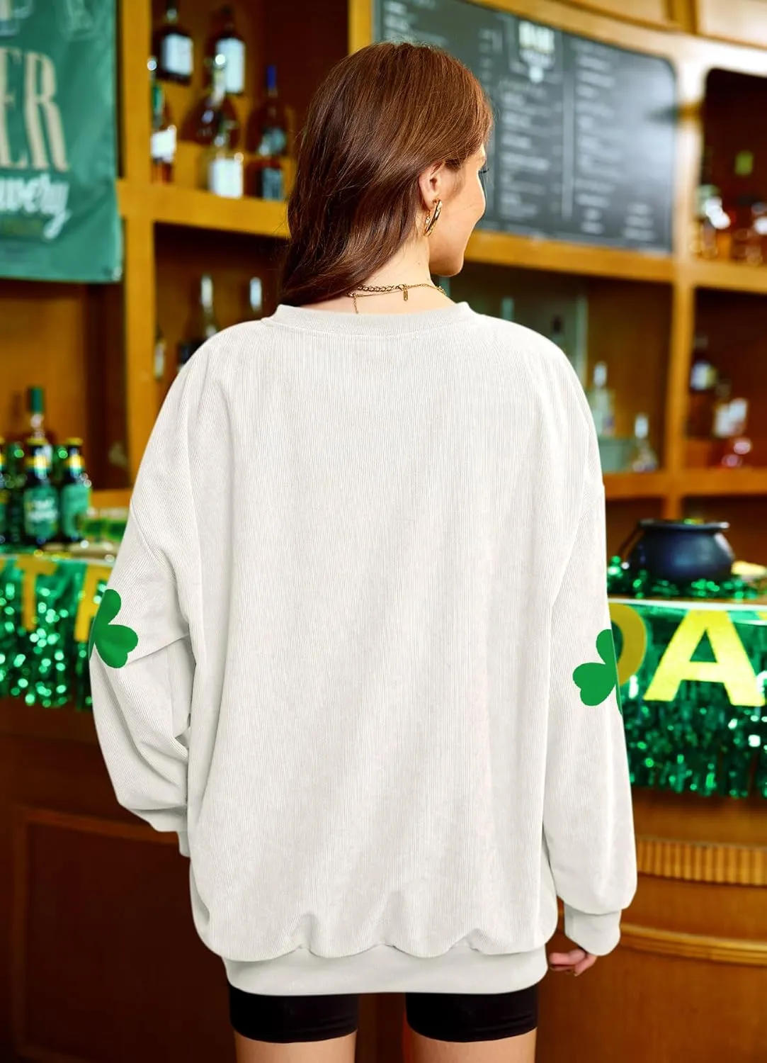 For G and PL Womens St. Patrick's Long Sleeve Irish Sequin Pullover Shamrock Clover Print Casual Sweatshirts