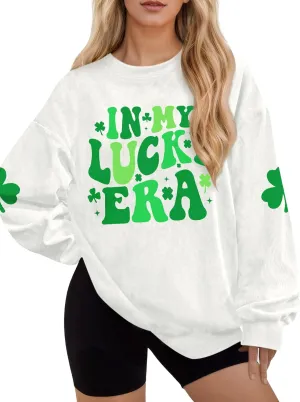 For G and PL Womens St. Patrick's Long Sleeve Irish Sequin Pullover Shamrock Clover Print Casual Sweatshirts