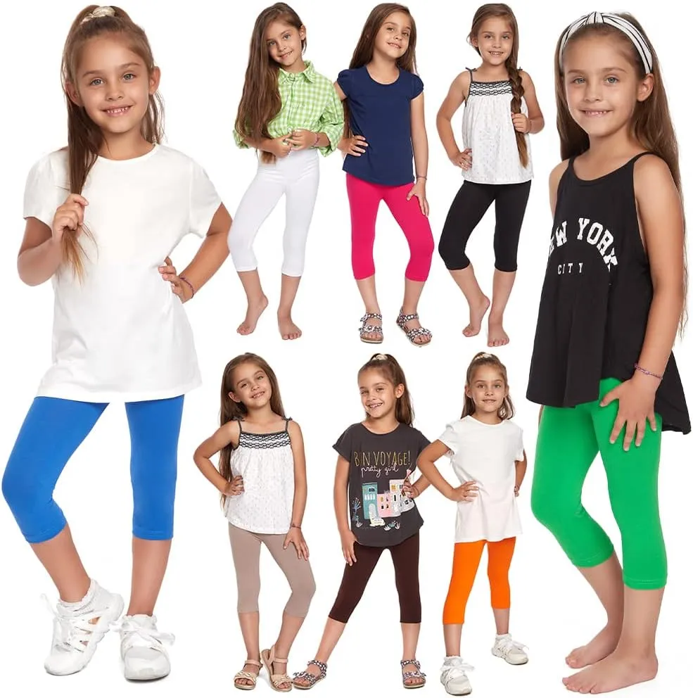 FUTURO FASHION Toddlers Girls Capri Leggings 3/4 Pants Basic School Sports Dance Kids Cropped Capri Summer Leggings, Age 2-13