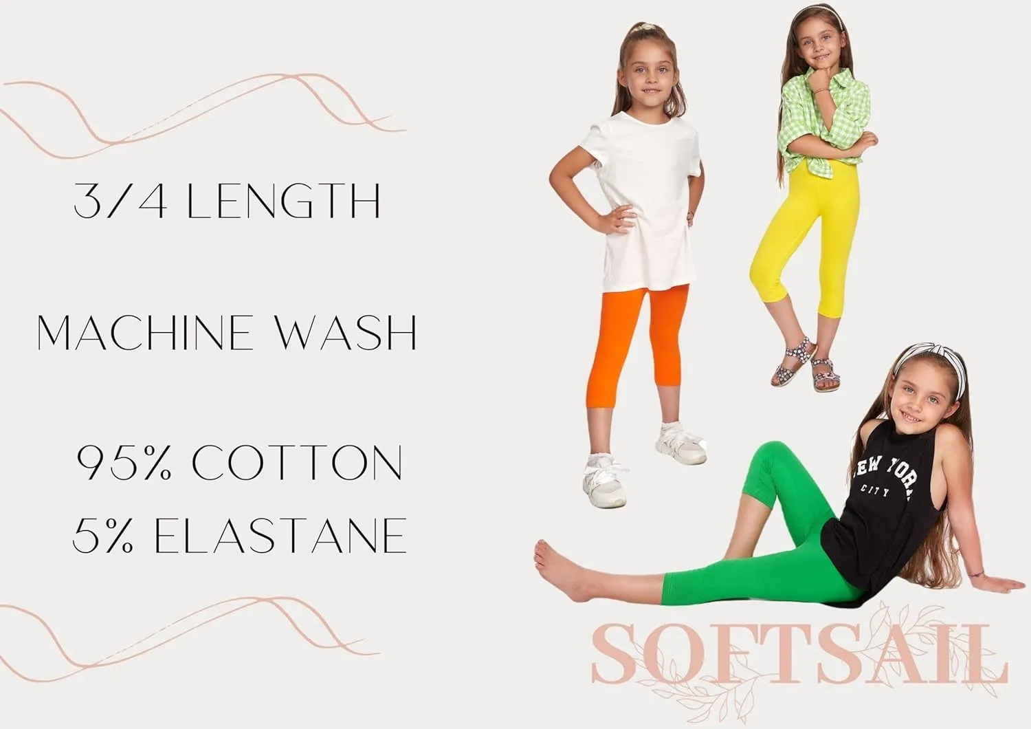 FUTURO FASHION Toddlers Girls Capri Leggings 3/4 Pants Basic School Sports Dance Kids Cropped Capri Summer Leggings, Age 2-13