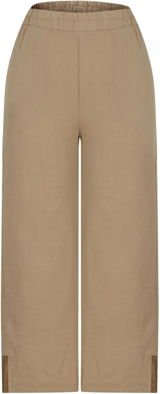 FZYLQY Women Summer Flowy Cotton Linen Palazzo Wide Leg Pants Beach High Waisted Trousers Vocation Solid Long Lounge Pants