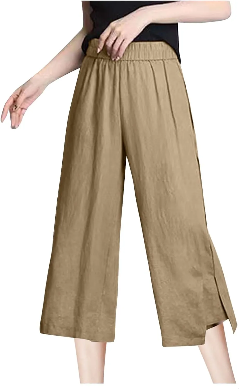 FZYLQY Women Summer Flowy Cotton Linen Palazzo Wide Leg Pants Beach High Waisted Trousers Vocation Solid Long Lounge Pants