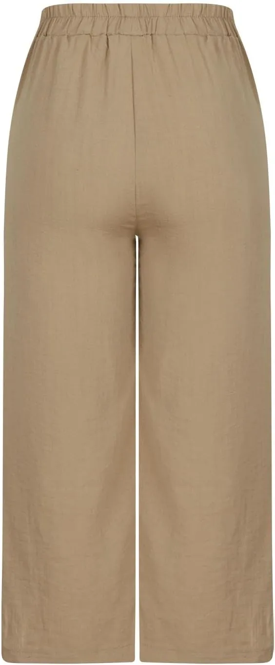 FZYLQY Women Summer Flowy Cotton Linen Palazzo Wide Leg Pants Beach High Waisted Trousers Vocation Solid Long Lounge Pants