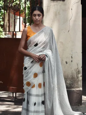 Geometry Black Orange Dot  Saree