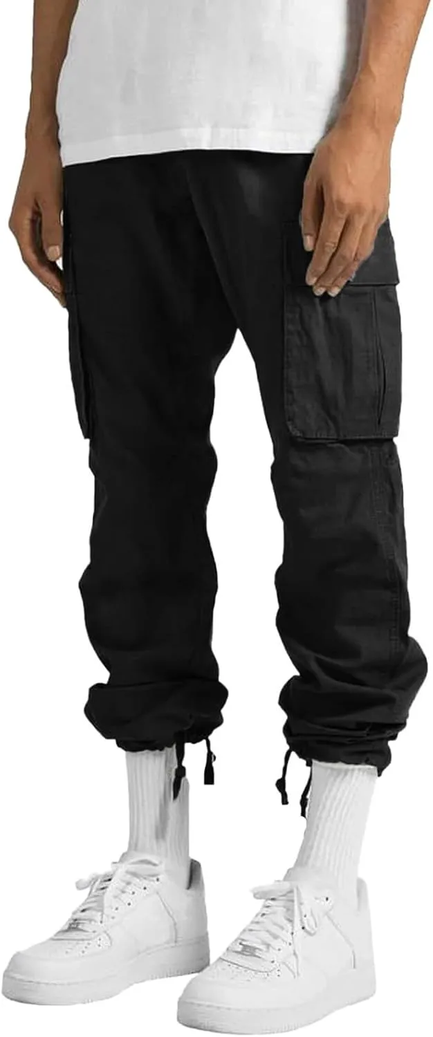 GIERIDUC Mens Cargo Pants Casual Hiking Pants Gym Workout Joggers Athletic Pants Cotton Loose Straight Leg Sweatpants for Men
