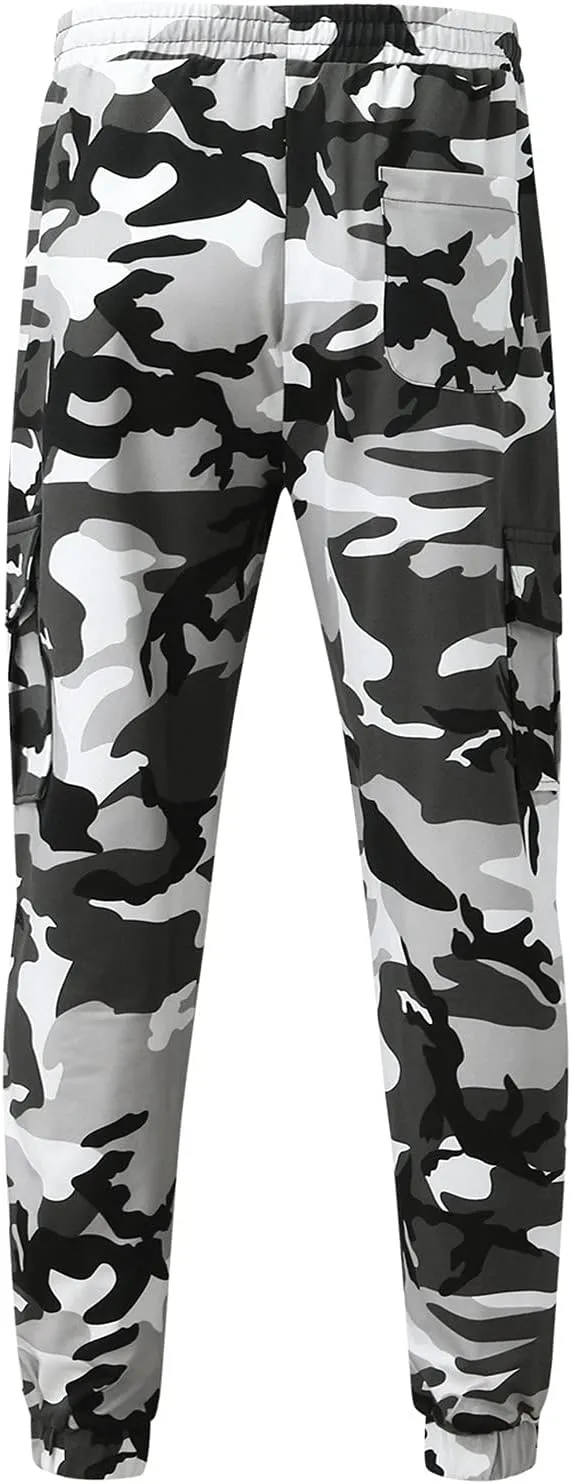 GIERIDUC Mens Cargo Pants Sweatpants Mens Lightweight Cotton Cargo Pants Waist Compression for Men High Waisted Scrub Pants