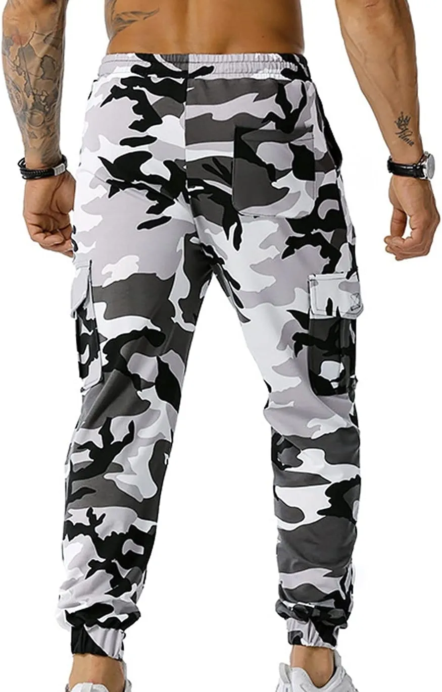 GIERIDUC Mens Cargo Pants Sweatpants Mens Lightweight Cotton Cargo Pants Waist Compression for Men High Waisted Scrub Pants