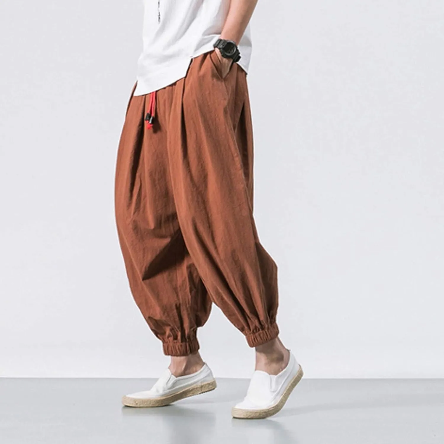 GIERIDUC Mens Cotton Linen Loose Pant Casual Long Pants Lightweight Flat-Front Summer Trousers Yoga Beach Pants for Men