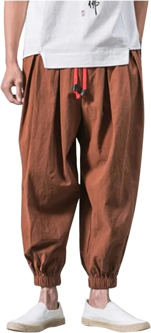 GIERIDUC Mens Cotton Linen Loose Pant Casual Long Pants Lightweight Flat-Front Summer Trousers Yoga Beach Pants for Men