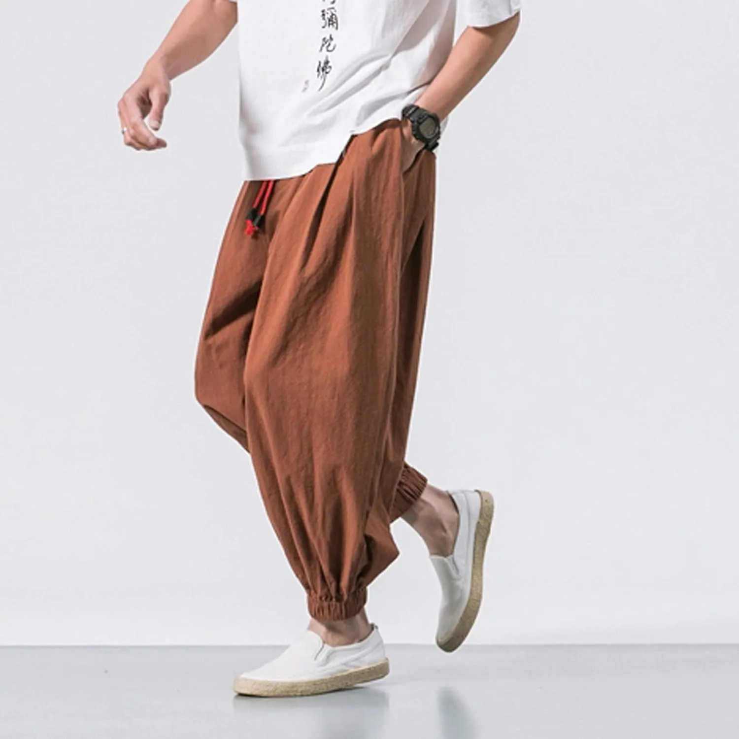 GIERIDUC Mens Cotton Linen Loose Pant Casual Long Pants Lightweight Flat-Front Summer Trousers Yoga Beach Pants for Men