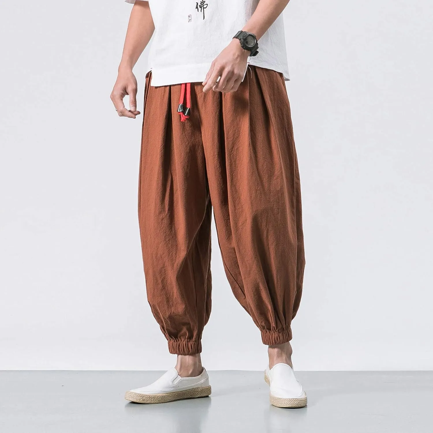GIERIDUC Mens Cotton Linen Loose Pant Casual Long Pants Lightweight Flat-Front Summer Trousers Yoga Beach Pants for Men