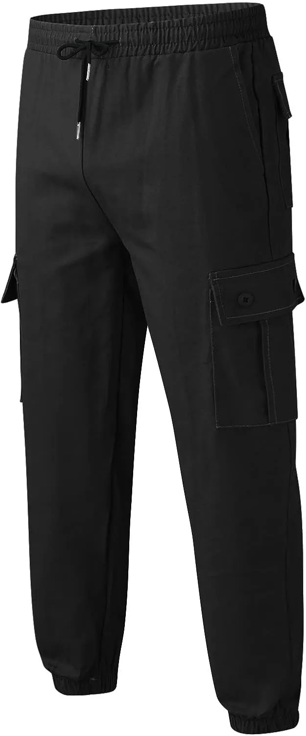 GIERIDUC Mens Hiking Cargo Pants Casual Workout Joggers Lightweight Gym Sweatpants Elastic Waist Athletic Pants with Pockets