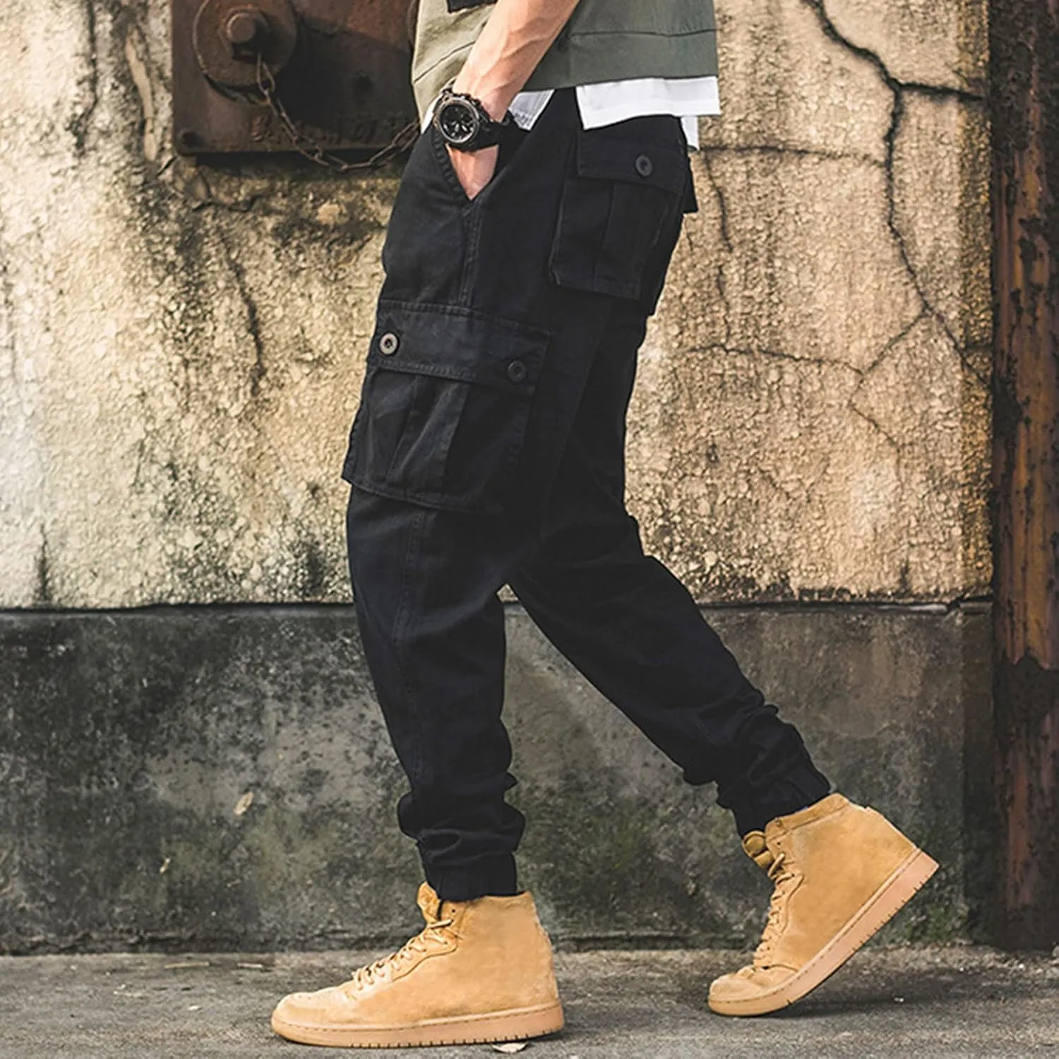 GIERIDUC Mens Hiking Cargo Pants Casual Workout Joggers Lightweight Gym Sweatpants Elastic Waist Athletic Pants with Pockets