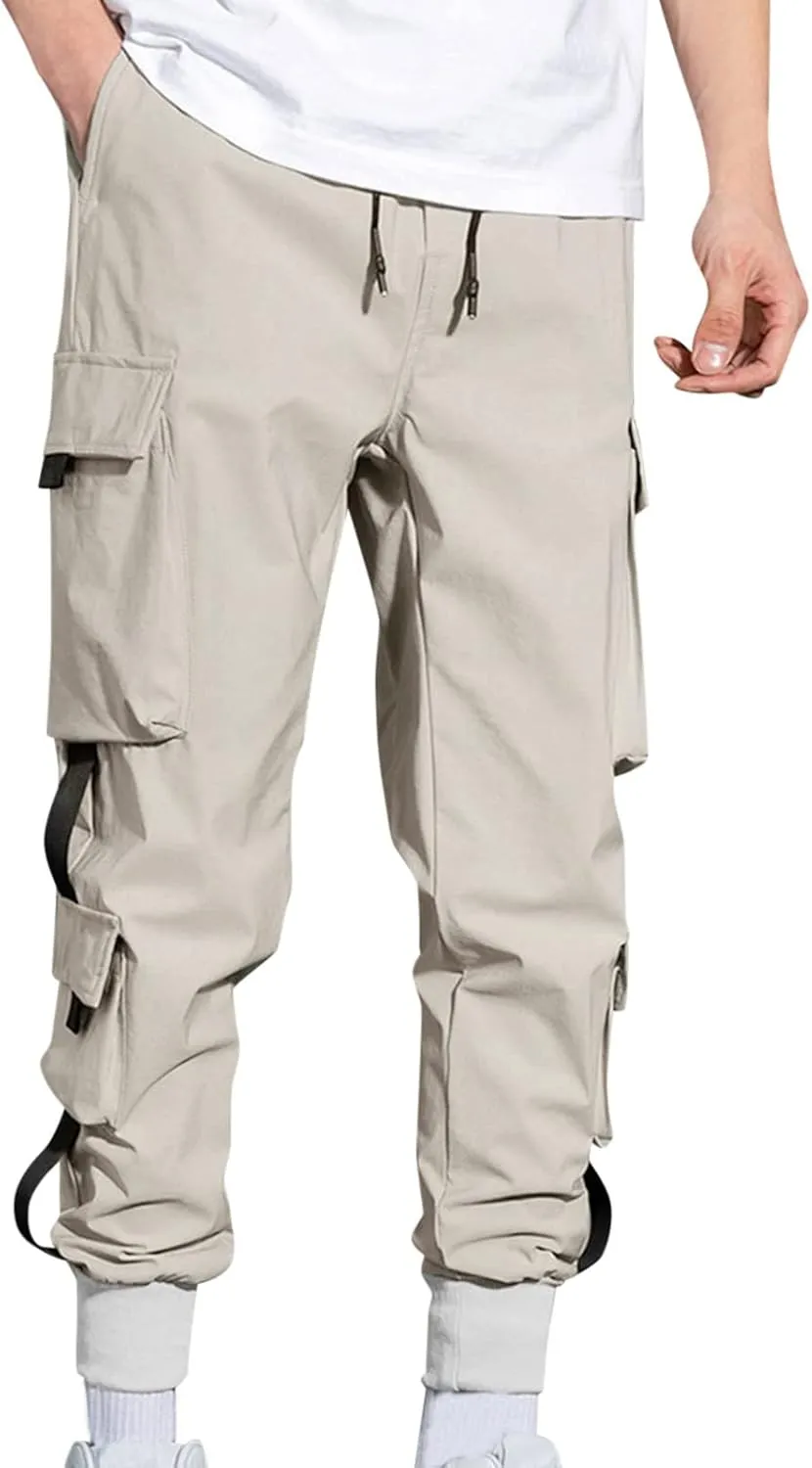 GIERIDUC Mens Hiking Cargo Pants Casual Workout Joggers Lightweight Gym Sweatpants Elastic Waist Athletic Pants with Pockets
