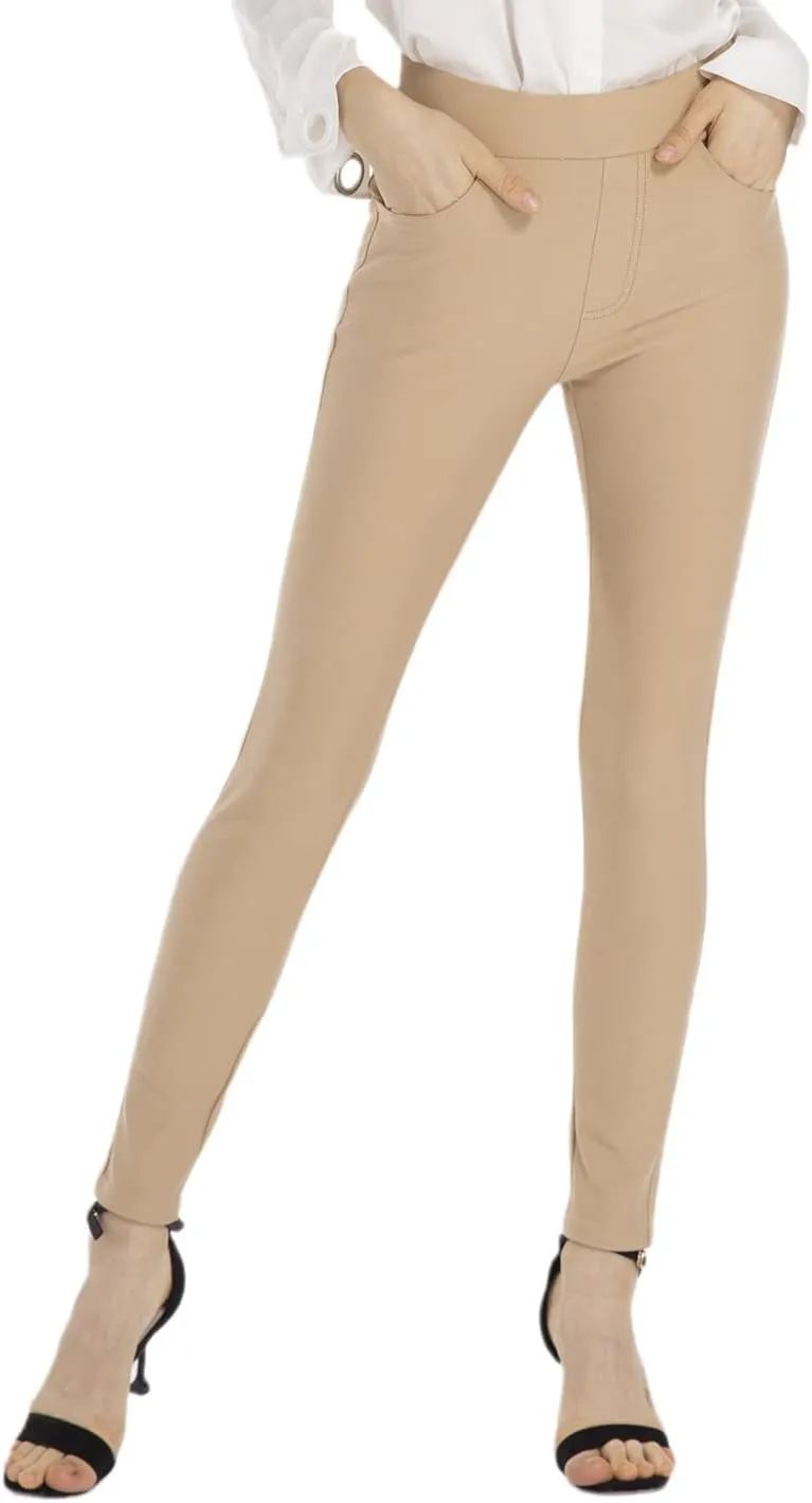 Ginasy Dress Pants for Women Business Casual Stretch Pull On Work Office Dressy Leggings Skinny Trousers with Pockets