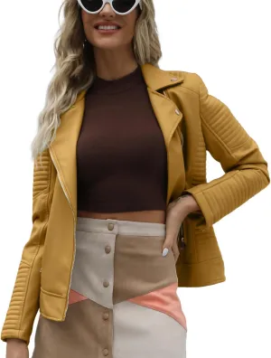 Giolshon Faux Leather Short Jacket Women Fall and Winter Fashion Motorcycle Biker Casual Slim Bomber Coat