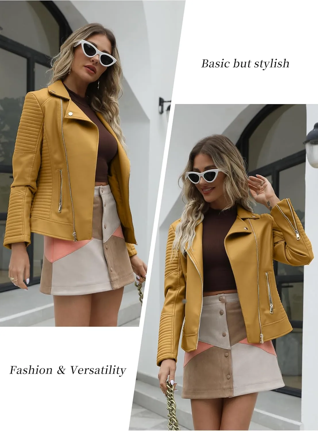Giolshon Faux Leather Short Jacket Women Fall and Winter Fashion Motorcycle Biker Casual Slim Bomber Coat