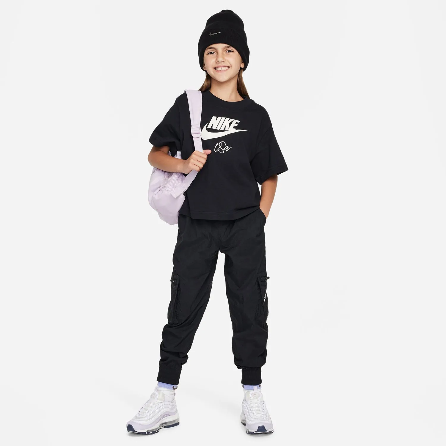 Girls Nike USWNT Swoosh Script Black Tee