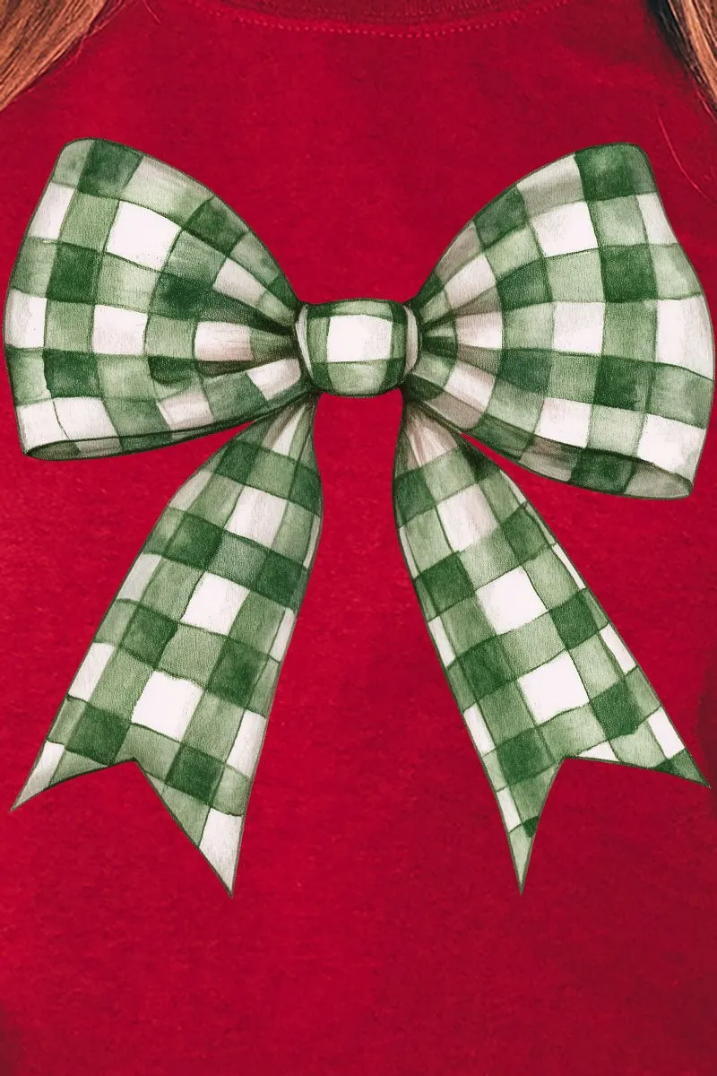 Green Gingham Bow Heavy-weight Crew Sweatshirt