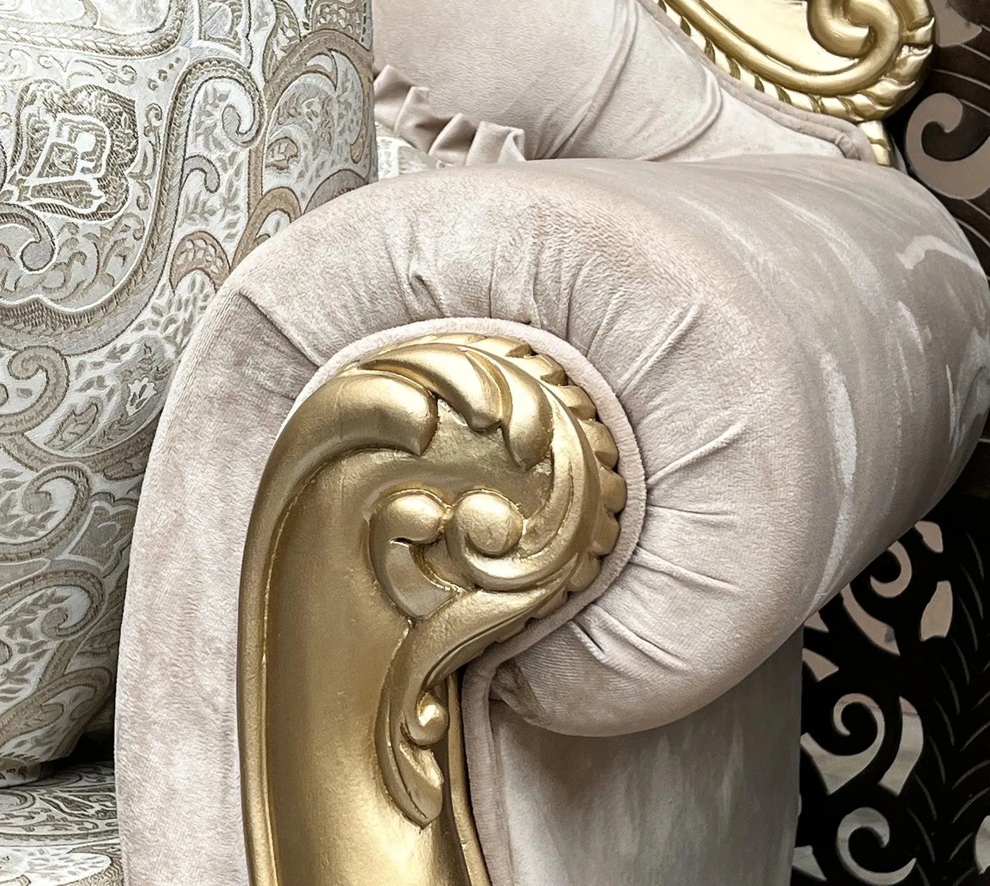Handmade Royal Antique Golden Finish Carved Sofa (3 Seater)