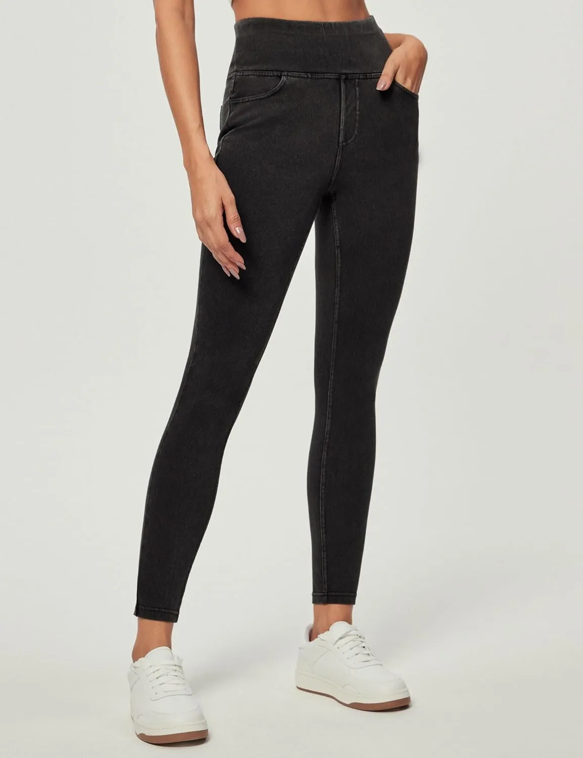 Heathyoga Jeggings for Women Tummy Control Skinny Stretchy Jeans for Women High Waist Pull on Jeans Leggings with Pockets
