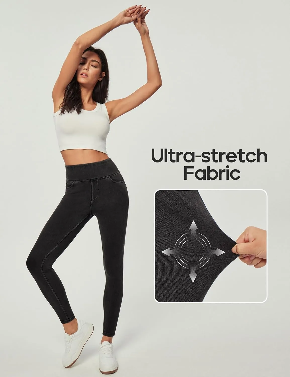 Heathyoga Jeggings for Women Tummy Control Skinny Stretchy Jeans for Women High Waist Pull on Jeans Leggings with Pockets