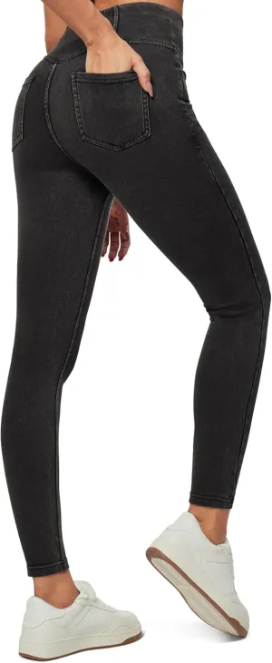 Heathyoga Jeggings for Women Tummy Control Skinny Stretchy Jeans for Women High Waist Pull on Jeans Leggings with Pockets