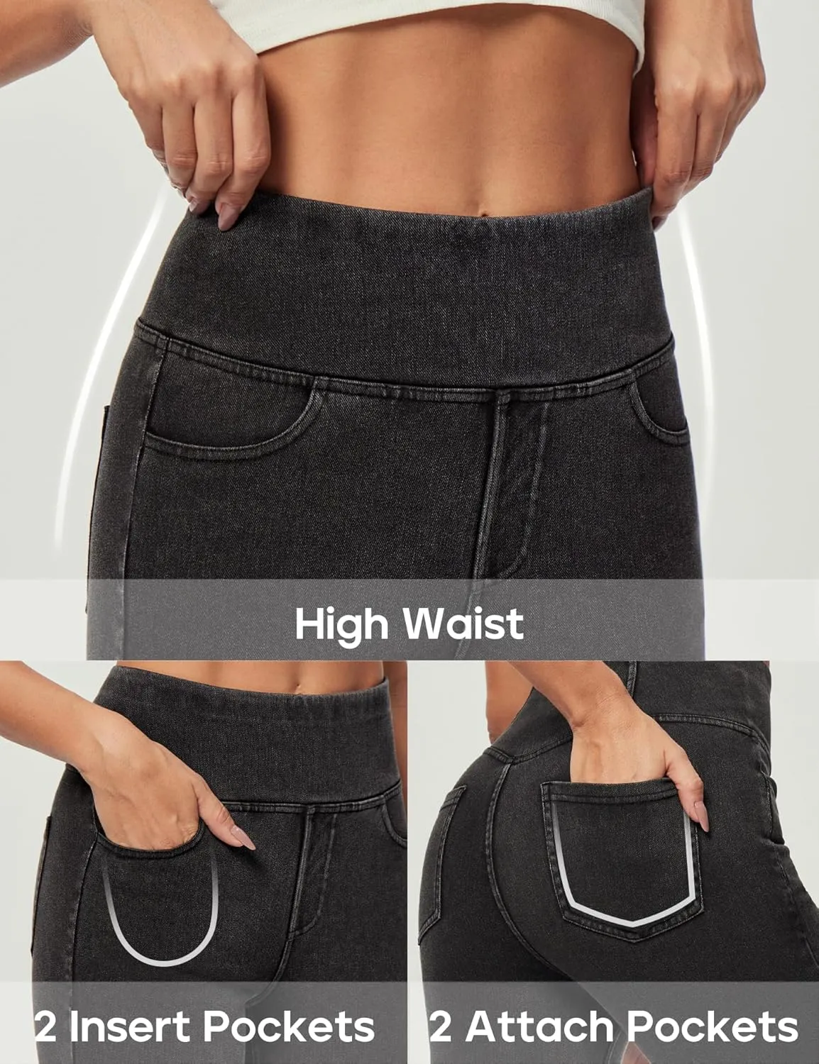 Heathyoga Jeggings for Women Tummy Control Skinny Stretchy Jeans for Women High Waist Pull on Jeans Leggings with Pockets