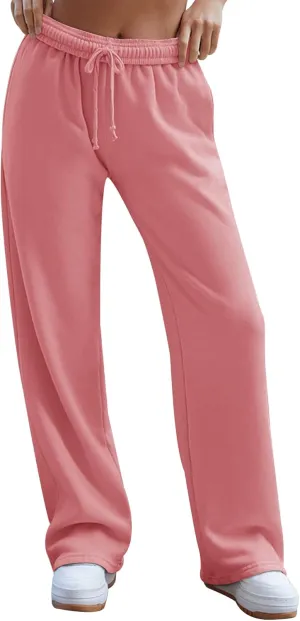 HeSaYep Women's Wide Leg Sweatpants 2025 Trendy Interior Drawstring Baggy Sweatpants High Waisted Casual Trousers Jogger Pant