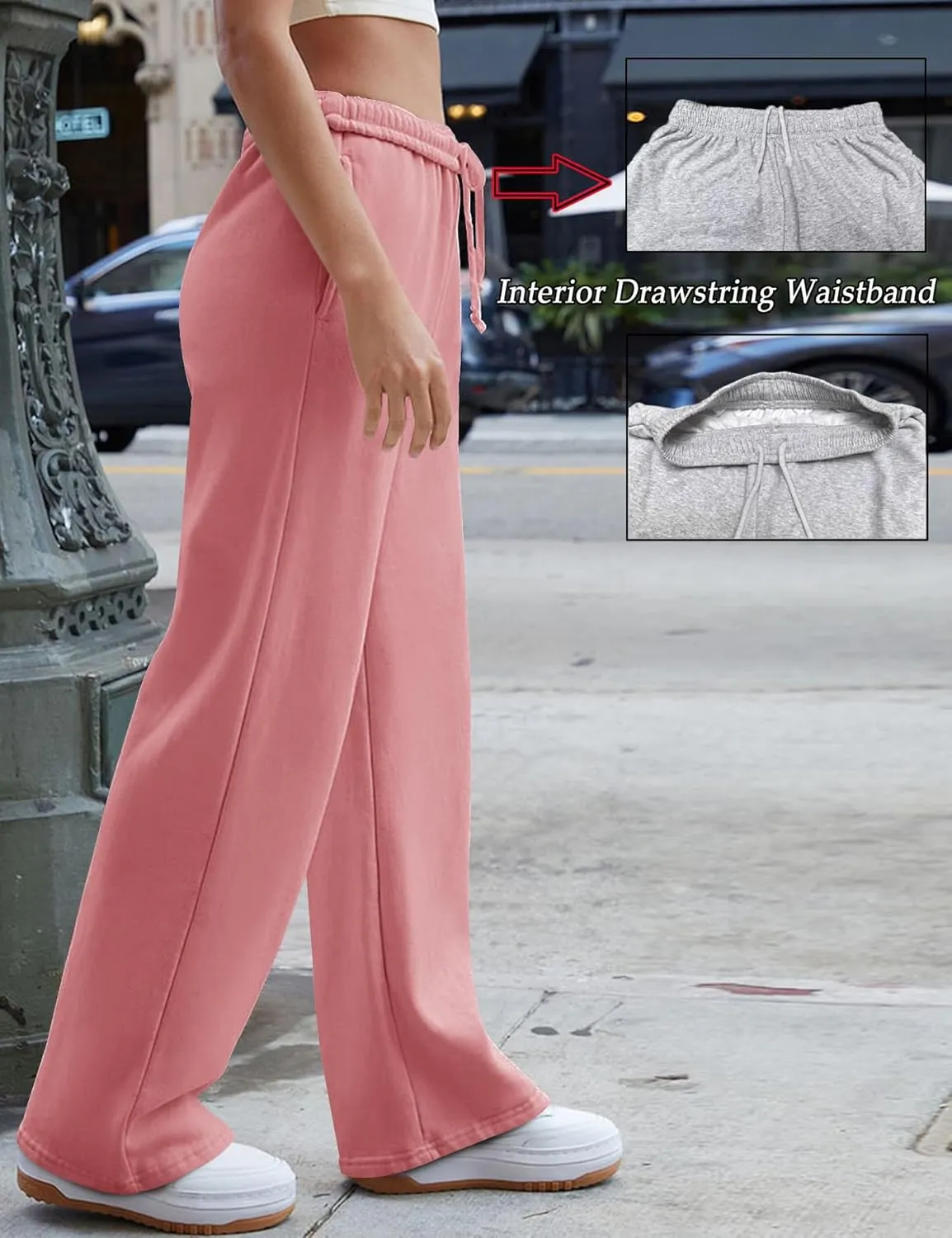 HeSaYep Women's Wide Leg Sweatpants 2025 Trendy Interior Drawstring Baggy Sweatpants High Waisted Casual Trousers Jogger Pant