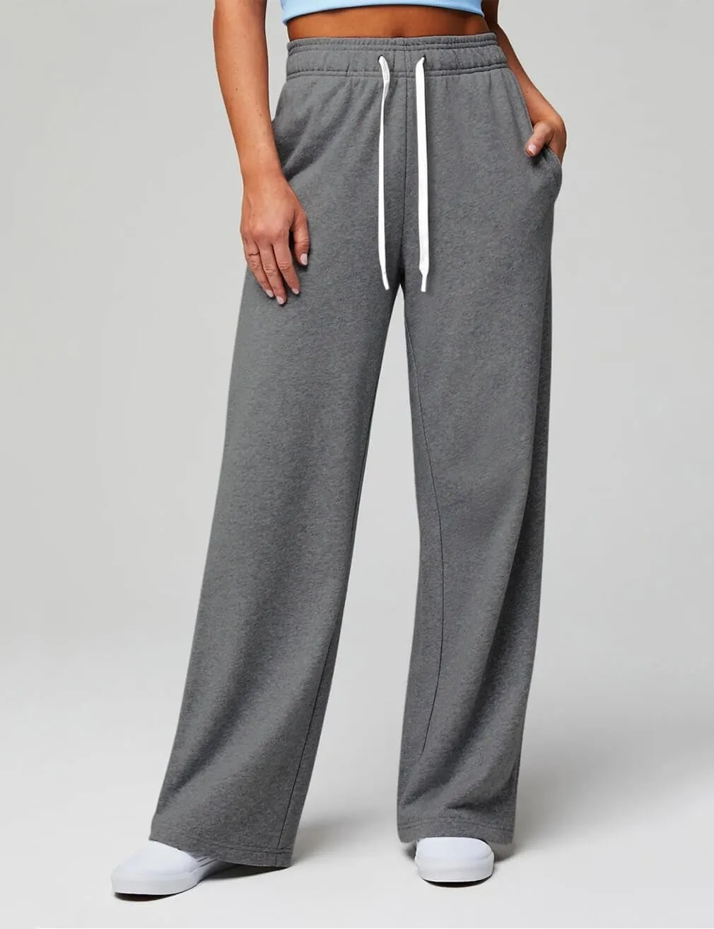 HeSaYep Women's Wide Leg Sweatpants Elastic High Waist Loose Sweat Pants Straight Leg Drawstring Trousers with Pockets