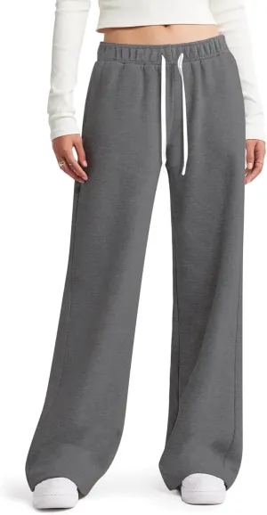 HeSaYep Women's Wide Leg Sweatpants Elastic High Waist Loose Sweat Pants Straight Leg Drawstring Trousers with Pockets