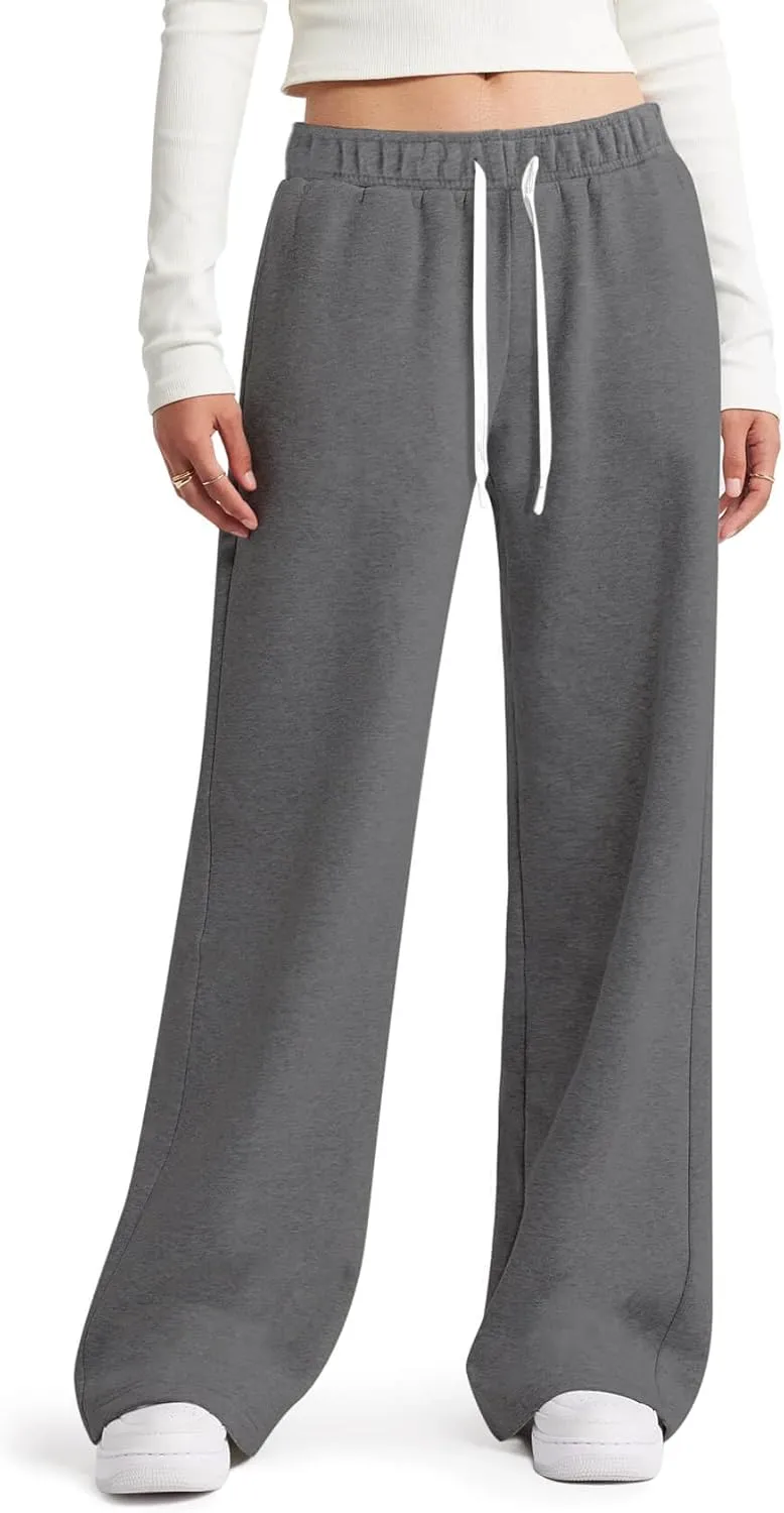 HeSaYep Women's Wide Leg Sweatpants Elastic High Waist Loose Sweat Pants Straight Leg Drawstring Trousers with Pockets