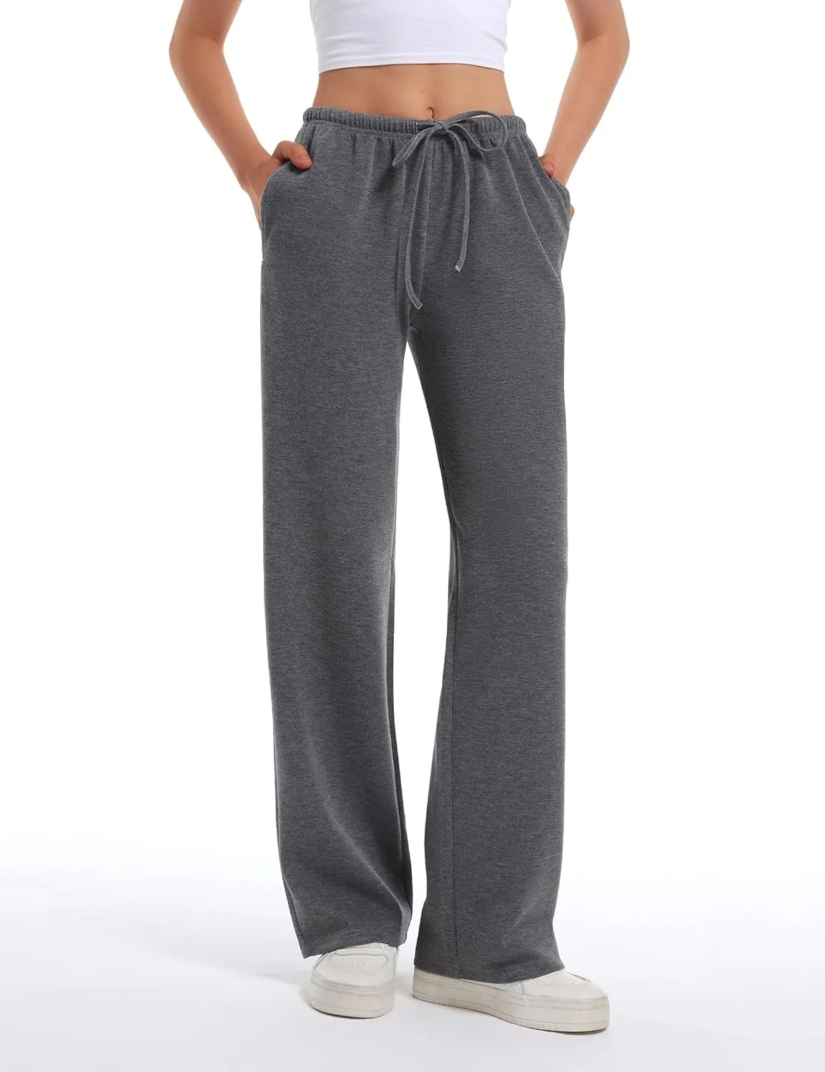 HeSaYep Women's Wide Leg Sweatpants Straight Leg Lowrise Sweat Pants Drawstring Elastic Low Waist Pants with Pockets