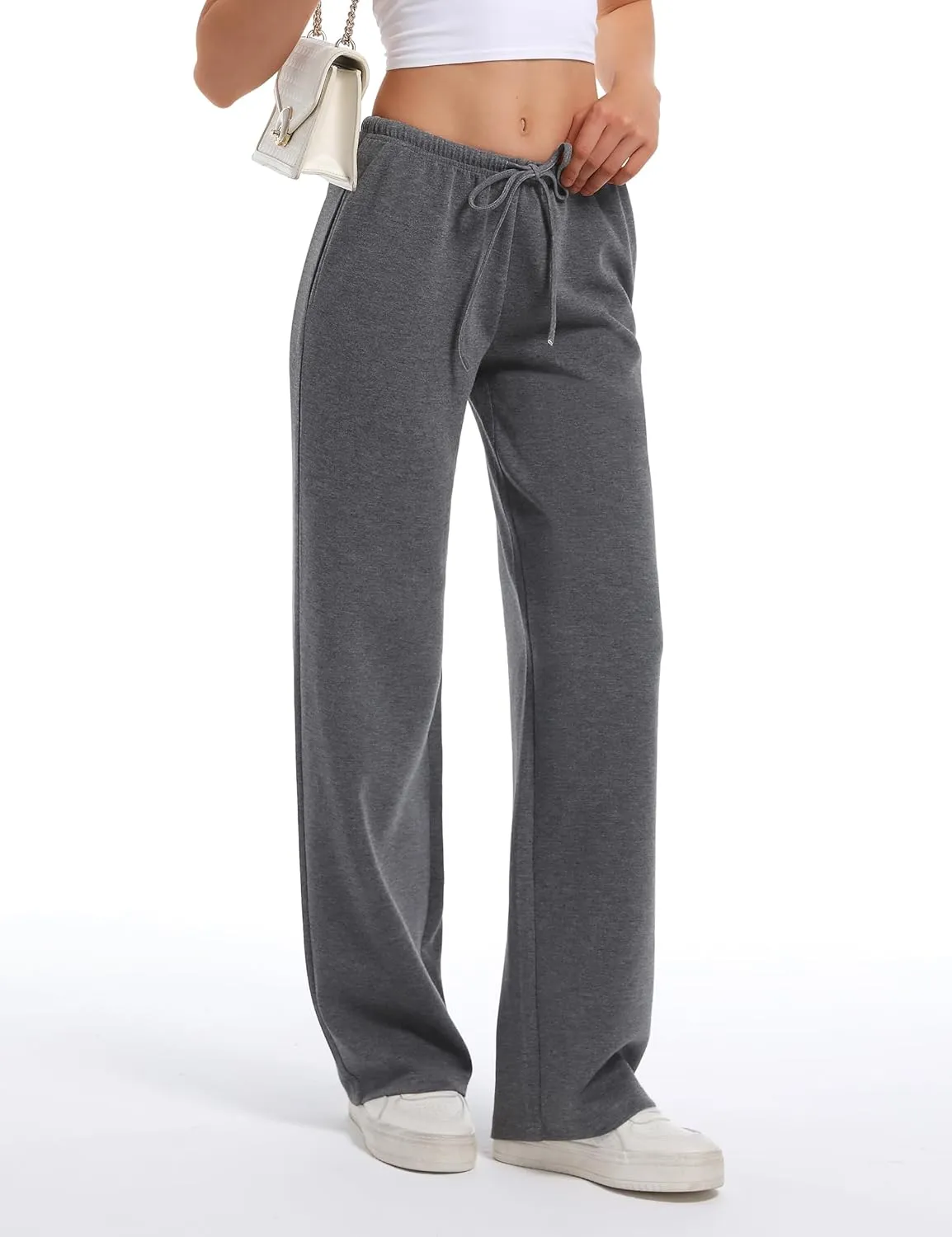 HeSaYep Women's Wide Leg Sweatpants Straight Leg Lowrise Sweat Pants Drawstring Elastic Low Waist Pants with Pockets
